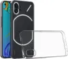 A transparent phone case is shown next to a phone. Produktbild-Vorschau