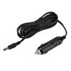 A black power adapter cable with a car cigarette lighter plug on one end and a DC barrel connector on the other, coiled on a white background. Voir les images du produit