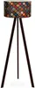 A floor lamp with a patterned lampshade and a tripod base. Anteprima dell’immagine prodotto