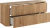 A wooden bathroom cabinet with two drawers, one of which is partially open. Voir les images du produit