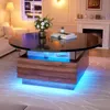 Rund Couchtisch Wohnzimmertisch mit RGB LED & 2 Schubladen Produktbild-Vorschau 2
