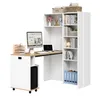 A white and wood computer desk with a bookshelf attached, set against a white background. Podgląd zdjęcia produktu