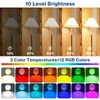 The image shows a series of floor lamps demonstrating different brightness levels and color options. Produktbild-Vorschau