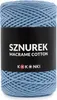 A spool of blue macrame cotton cord with a black label. Produktbild-Vorschau