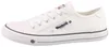 Das Bild zeigt einen weißen Freizeitschuh der von der rechten Seite zu sehen ist Das Design wirkt schlicht und der Schuh hat eine leicht profilierte Sohle die für guten Halt sorgt Podgląd zdjęcia produktu