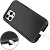 A black phone case is shown with a white charging cable plugged into the bottom port. A close-up inset shows the charging port detail. Produktbild-Vorschau