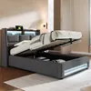 MODFU Lit coffre 90x200 - Lit ados avec USB et LED - Lin - Voir les images du produit 1