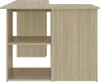 An L-shaped wooden desk with open shelving on one side, shown against a white background. Produktbild-Vorschau