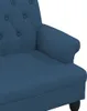 A close-up view of the armrest and seat of a blue upholstered bench. Náhled obrázku produktu