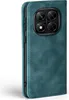 A teal flip case for a smartphone is shown from a side angle against a white background. Produktbild-Vorschau