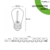 Diagrams showing the dimensions of a light bulb and the layout of a string light. Produktbild-Vorschau