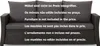 A dark gray sofa with multiple cushions, displaying text in various languages. Produktbild-Vorschau