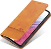 A brown leather flip case for a smartphone, shown open. Produktbild-Vorschau
