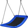 A blue and black nest swing suspended by ropes against a white background. Produktbild-Vorschau