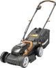 A black and orange electric lawnmower is shown against a white background. Produktbild-Vorschau
