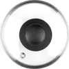 A top-down view of a glass pot lid with a black handle. Podgląd zdjęcia produktu