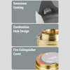 Collage of close-up images highlighting features of a mini spirit stove. Produktbild-Vorschau