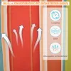 Close-up of a striped fabric with icons and text describing product features. Produktbild-Vorschau
