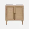 A front view of a wooden cabinet with rattan doors. Anteprima dell’immagine prodotto