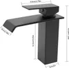 A black waterfall faucet with dimensions indicated by measurement lines and text. Náhled obrázku produktu
