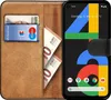 A book-style phone case with a Google Pixel 4a phone inside, showing cards and euro banknotes. Náhled obrázku produktu