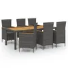 7-tlg. Garten-Essgruppe mit Kissen Poly Rattan Grau Produktbild-Vorschau 1