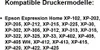 A list of compatible printer models for a product. Produktbild-Vorschau