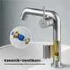 A close-up, cutaway view of a modern bathroom faucet, highlighting its internal ceramic valve core. Podgląd zdjęcia produktu