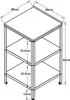 A technical drawing of a three-tier shelving unit with dimensions indicated. Voir les images du produit