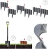 An instructional image showing how to install garden edging, with a shovel and close-ups of the product. Produktbild-Vorschau