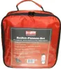 A red carrying case for a tire repair kit with a label showing product details. Produktbild-Vorschau