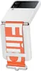 A white flip phone case with an orange strap attached. Produktbild-Vorschau