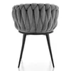 A gray velvet chair with a braided backrest and black metal legs, viewed from the back. Náhľad obrázku produktu
