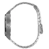 Side view of a silver watch with a black face and a metal band. Produktbild-Vorschau