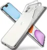 Two transparent phone cases are arranged diagonally on a white background, with one case showing a phone with a blue screen and the other showing a phone with an orange and purple screen. Produktbild-Vorschau