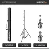 A product image showing a carrying bag, a light stand, and adapters, with labels indicating the quantity of each item. Produktbild-Vorschau