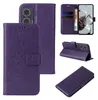 A collage of images showing a purple floral butterfly flip phone case for a Motorola Moto G35 5G. Produktbild-Vorschau