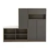 A modern shoe cabinet with a bench attached, shown against a white background. Voir les images du produit