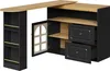 A product image of a black and wood-toned sideboard with an open cabinet and drawers. Voir les images du produit
