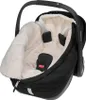 A black baby car seat with a fluffy white interior lining. Produktbild-Vorschau
