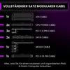 An image displaying a set of modular cables with labels indicating their type and quantity. Produktbild-Vorschau