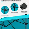Close-up views of an umbrella's frame and pole, with text highlighting its features. Produktbild-Vorschau