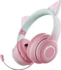 A pair of pink and green over-ear headphones with cat ears. Produktbild-Vorschau