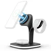 A black wireless charging station with a phone, smartwatch, and earbuds placed on it. Podgląd zdjęcia produktu