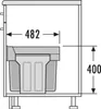 A technical drawing showing the dimensions of a waste bin system. Produktbild-Vorschau