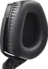 A close-up view of a black leather headphone earpad. Náhľad obrázku produktu