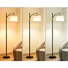 A collage of three images showing a floor lamp in different lighting conditions. Produktbild-Vorschau