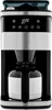 A front view of a black and silver coffee maker with a digital display. Produktbild-Vorschau