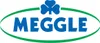 The Meggle logo is displayed prominently in the center of the image, set against a clean white background. The logo features the brand name 'MEGGLE' in bold blue lettering, enclosed within a green oval shape. Above the text, a blue shamrock symbol is posit Voir les images du produit