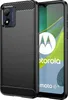 A black phone case is shown next to a Motorola Moto E13 phone. Produktbild-Vorschau